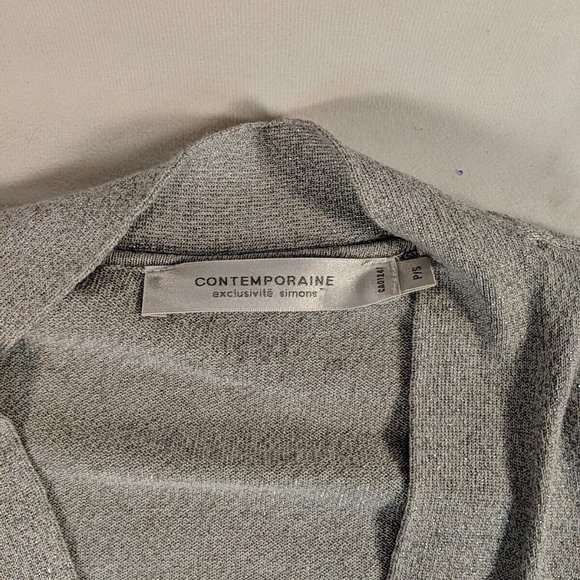 Contemporaine Simons Silver Glitter Cardigan Sweater Women Small S Lurex Grey - Picture 2 of 8